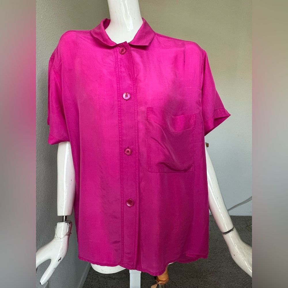 Vtg 90s Restless Clothiers Purple Silk hot Pink Blouse= BEAUTIFUL!